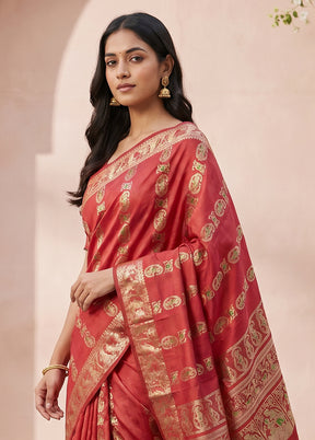 Maroon Handloom Baluchari Pure Silk Saree With Blouse Piece