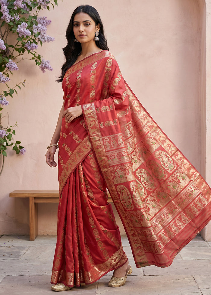 Maroon Handloom Baluchari Pure Silk Saree With Blouse Piece