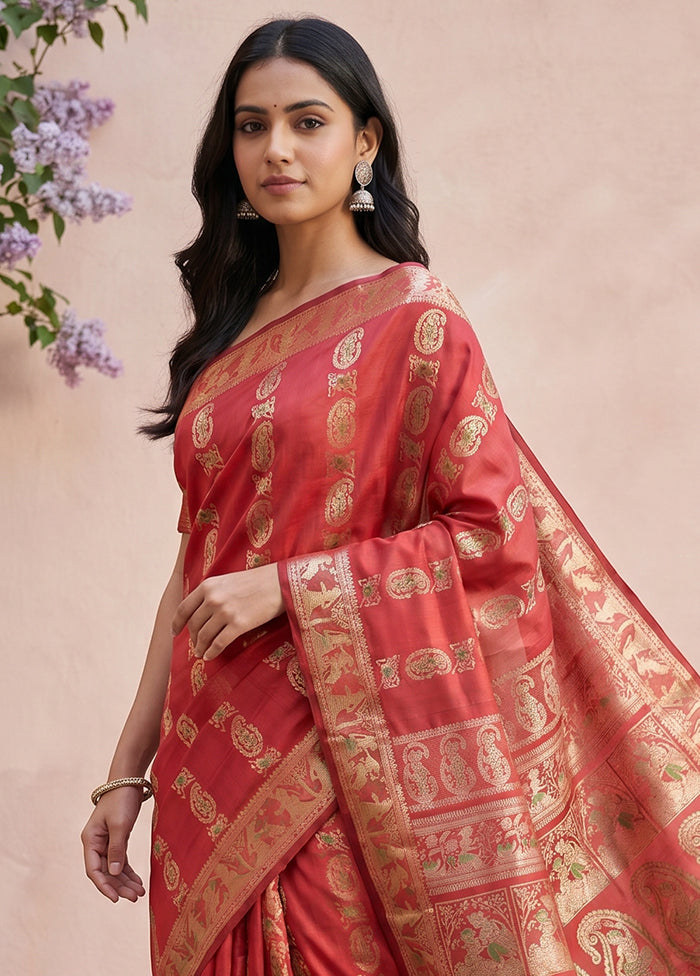 Maroon Handloom Baluchari Pure Silk Saree With Blouse Piece