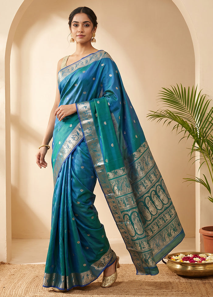 Green Handloom Baluchari Pure Silk Saree With Blouse Piece