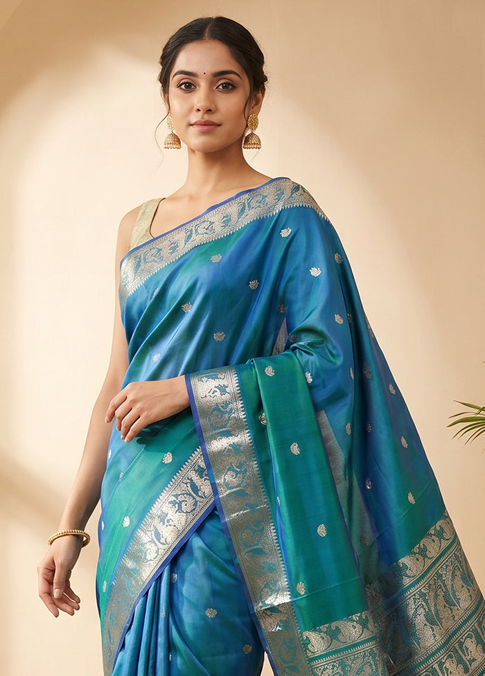 Green Handloom Baluchari Pure Silk Saree With Blouse Piece