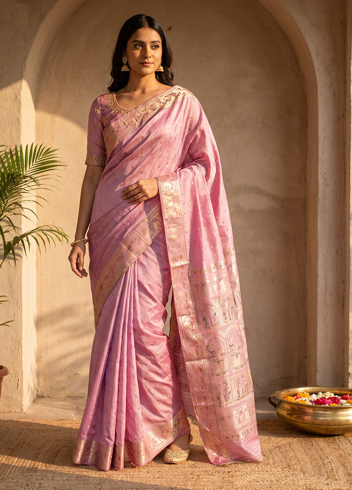 Purple Handloom Baluchari Pure Silk Saree With Blouse Piece
