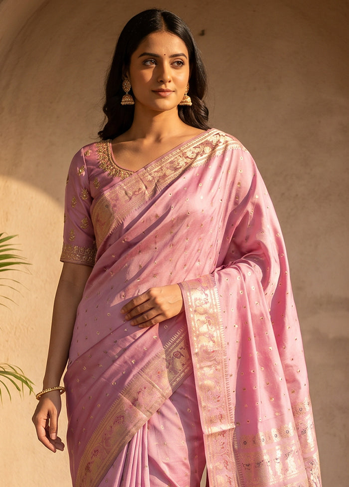 Purple Handloom Baluchari Pure Silk Saree With Blouse Piece
