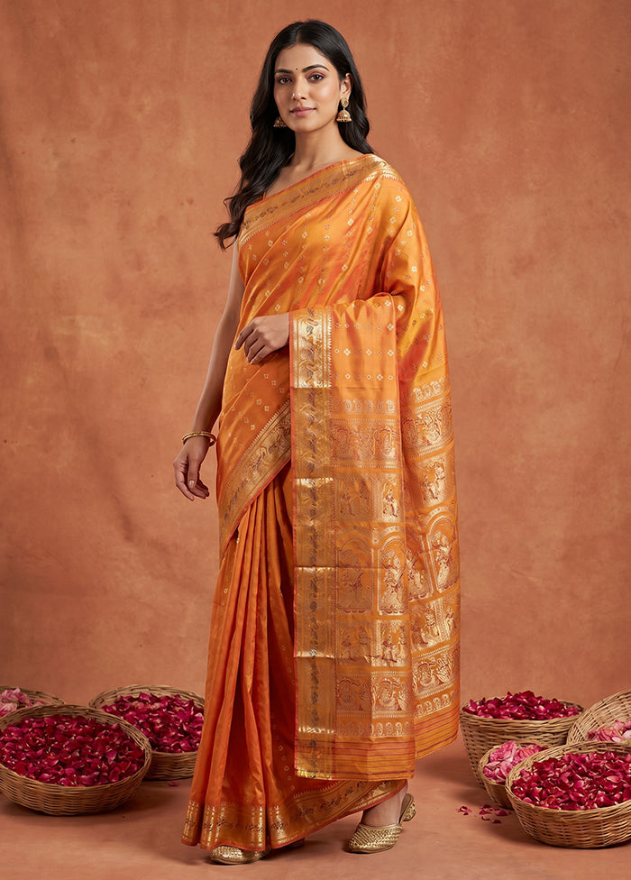 Yellow Handloom Baluchari Pure Silk Saree With Blouse Piece