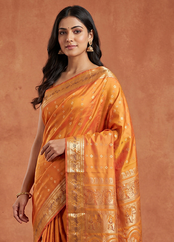 Yellow Handloom Baluchari Pure Silk Saree With Blouse Piece