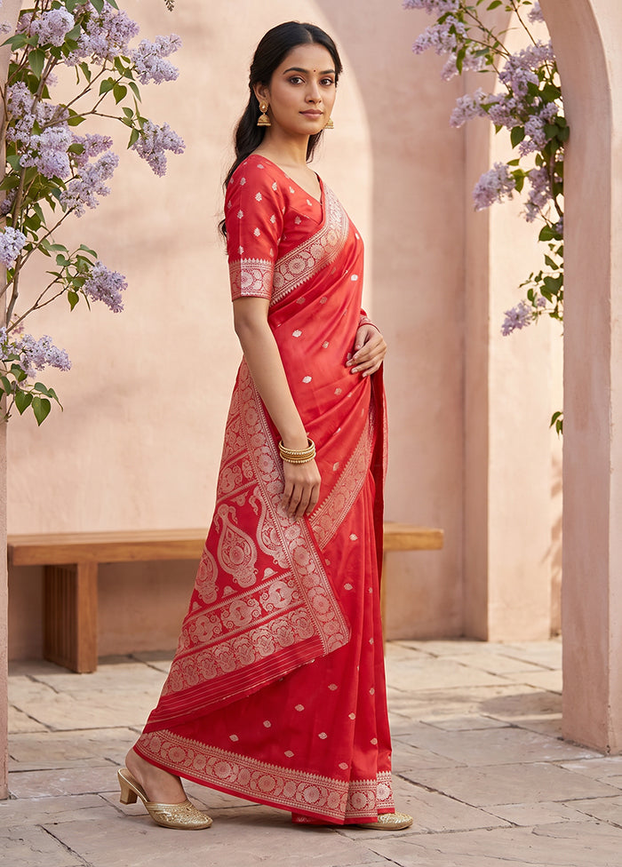 Red Handloom Baluchari Pure Silk Saree With Blouse Piece