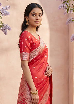 Red Handloom Baluchari Pure Silk Saree With Blouse Piece