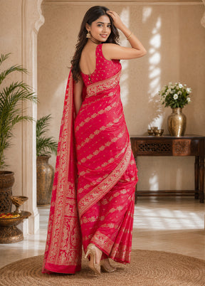 Pink Handloom Baluchari Pure Silk Saree With Blouse Piece