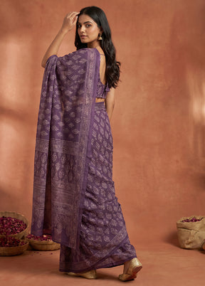Purple Printed Silk Saree Without Blouse Piece