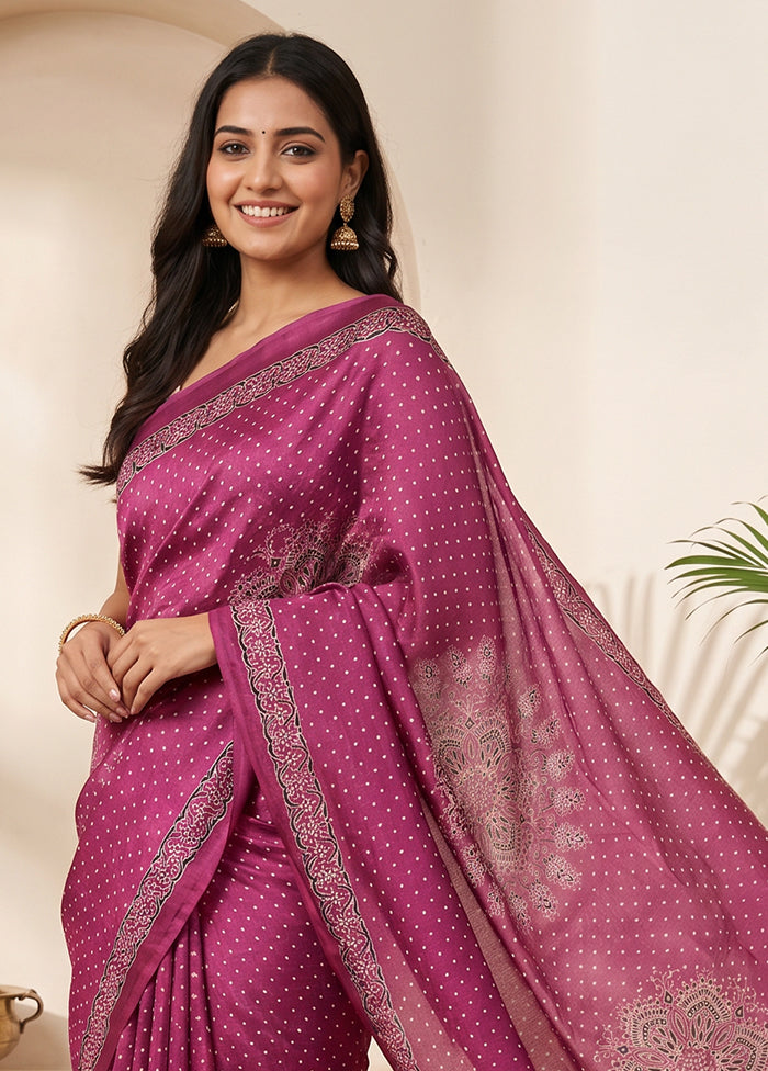 Purple Printed Silk Saree Without Blouse Piece