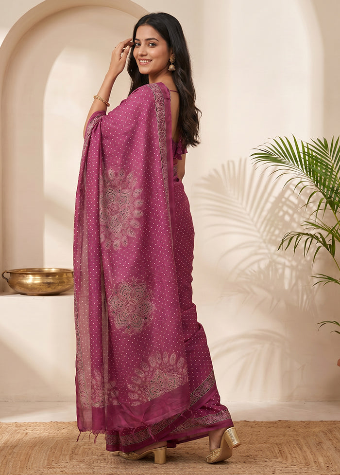 Purple Printed Silk Saree Without Blouse Piece