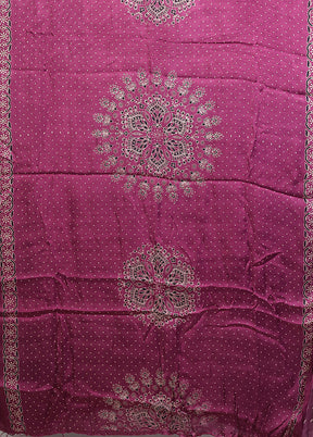 Purple Printed Silk Saree Without Blouse Piece
