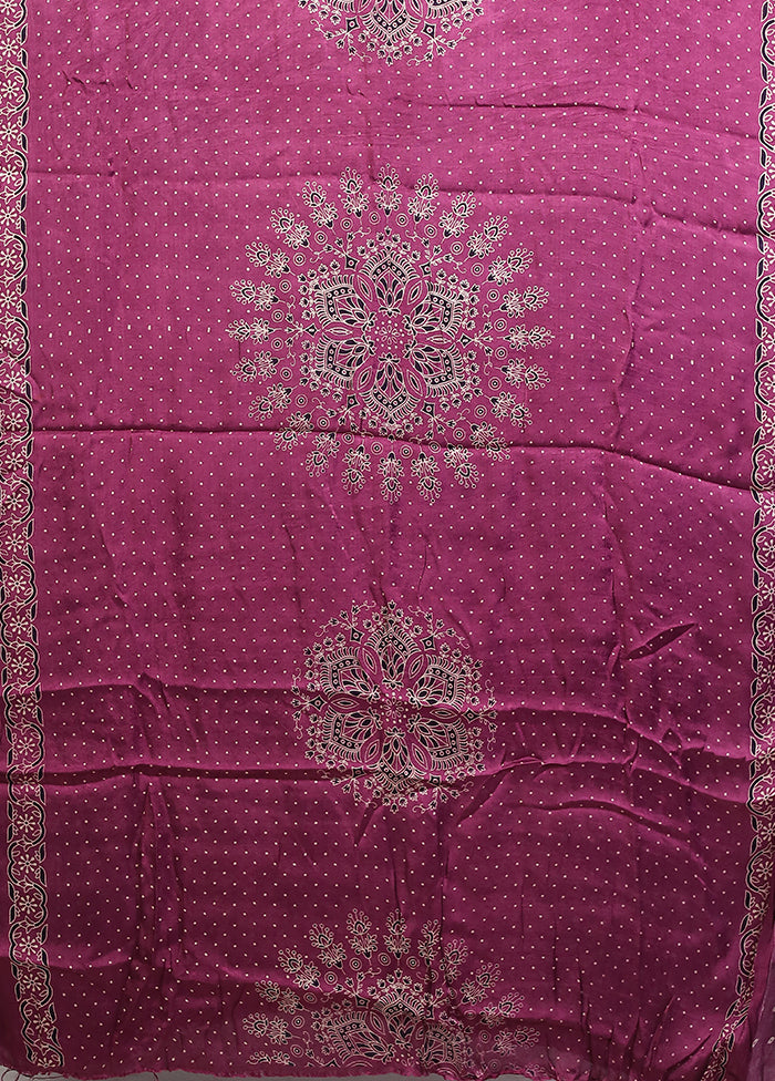 Purple Printed Silk Saree Without Blouse Piece