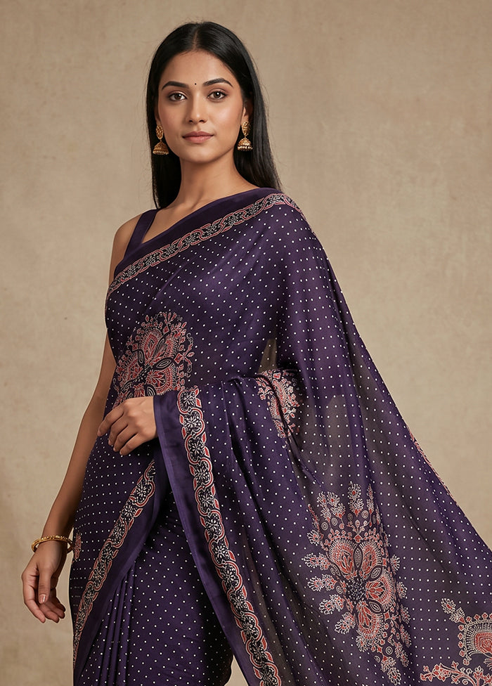 Blue Printed Silk Saree Without Blouse Piece