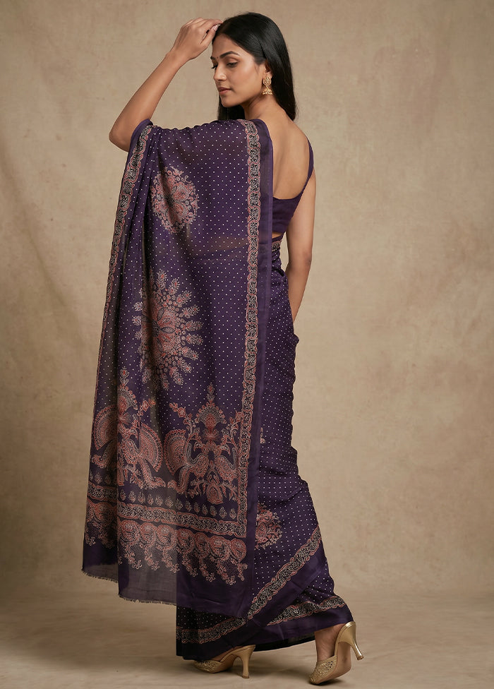 Blue Printed Silk Saree Without Blouse Piece
