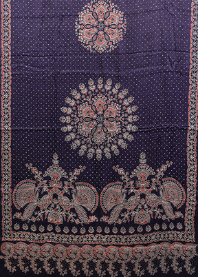 Blue Printed Silk Saree Without Blouse Piece
