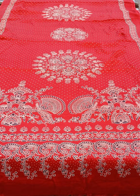 Red Printed Silk Saree Without Blouse Piece