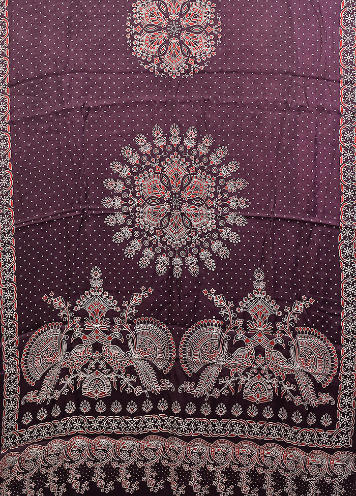 Purple Printed Silk Saree Without Blouse Piece