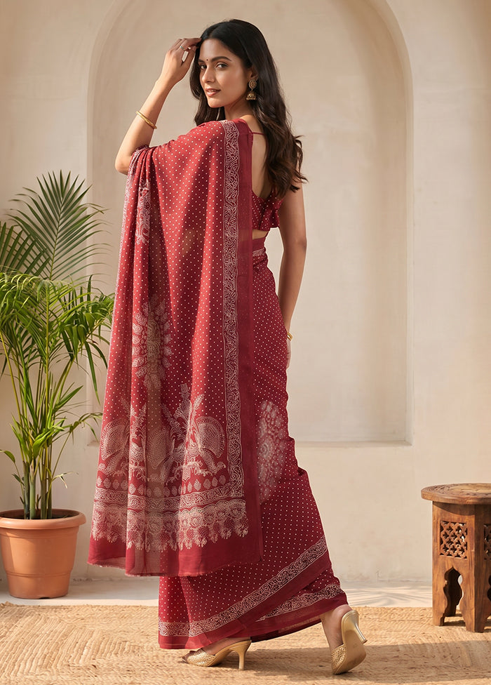 Maroon Printed Silk Saree Without Blouse Piece