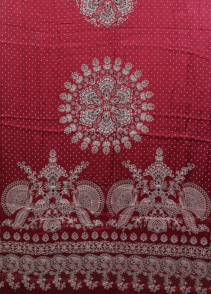 Maroon Printed Silk Saree Without Blouse Piece