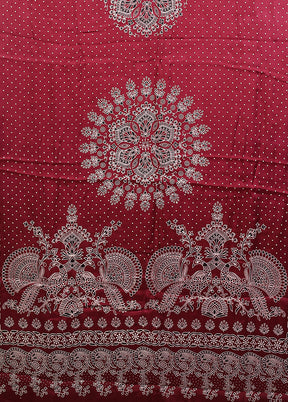 Maroon Printed Silk Saree Without Blouse Piece
