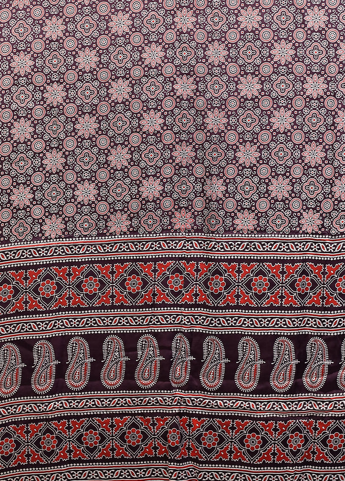 Purple Printed Silk Saree Without Blouse Piece