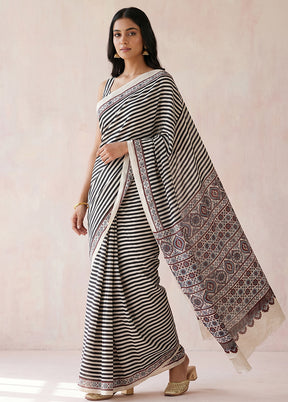 Cream Printed Pure Silk Saree Without Blouse Piece