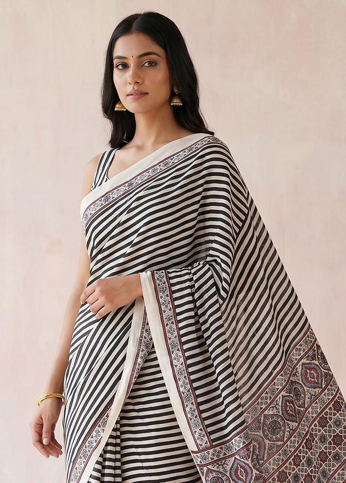 Cream Printed Pure Silk Saree Without Blouse Piece