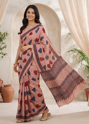 Pink Printed Pure Silk Saree Without Blouse Piece