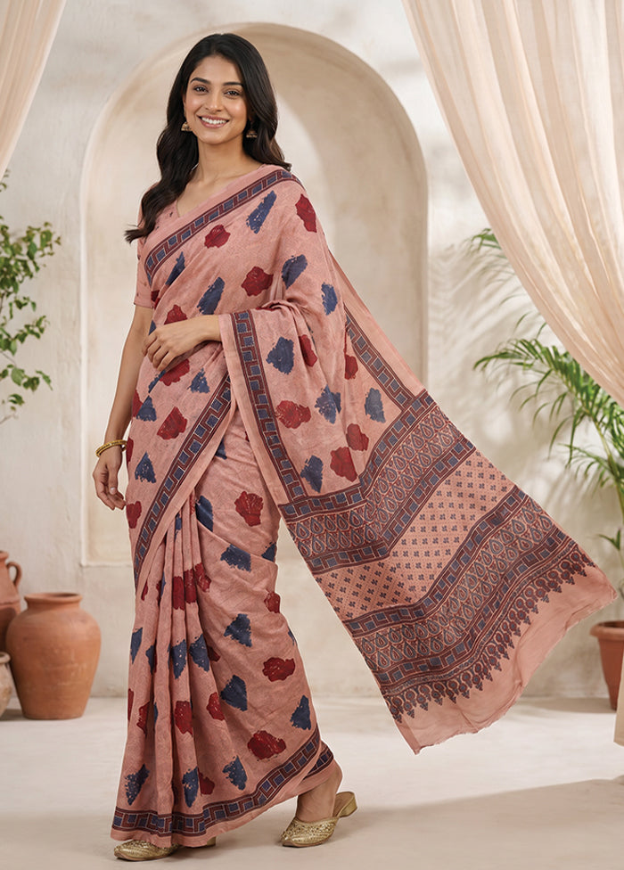 Pink Printed Pure Silk Saree Without Blouse Piece