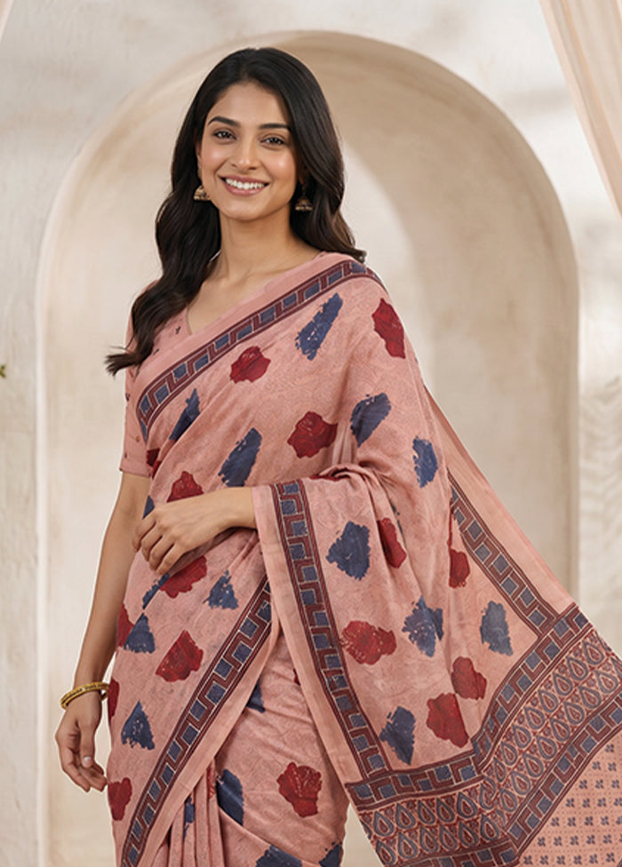 Pink Printed Pure Silk Saree Without Blouse Piece