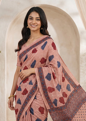 Pink Printed Pure Silk Saree Without Blouse Piece
