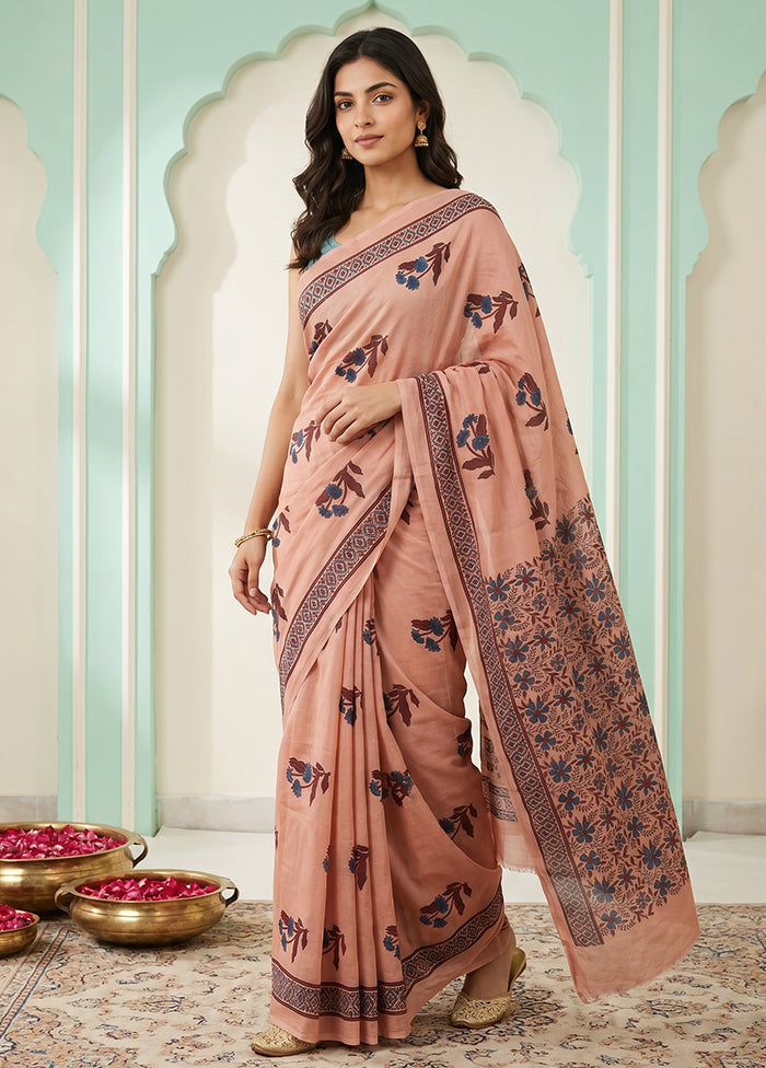 Pink Printed Pure Silk Saree Without Blouse Piece
