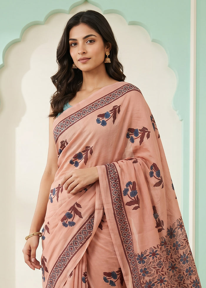 Pink Printed Pure Silk Saree Without Blouse Piece