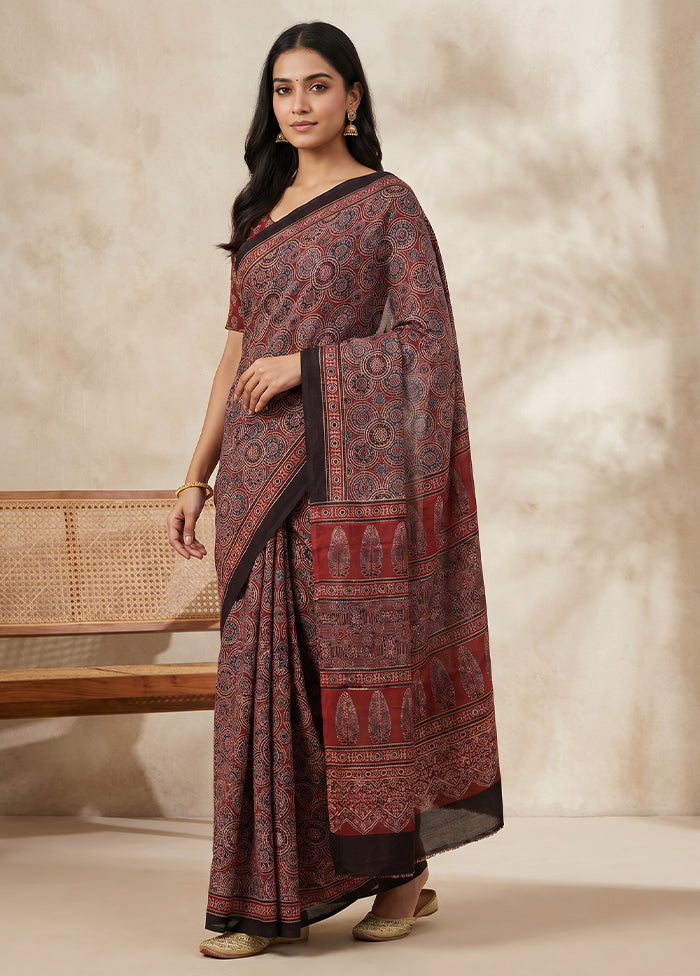 Maroon Printed Pure Silk Saree Without Blouse Piece