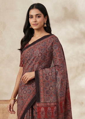 Maroon Printed Pure Silk Saree Without Blouse Piece