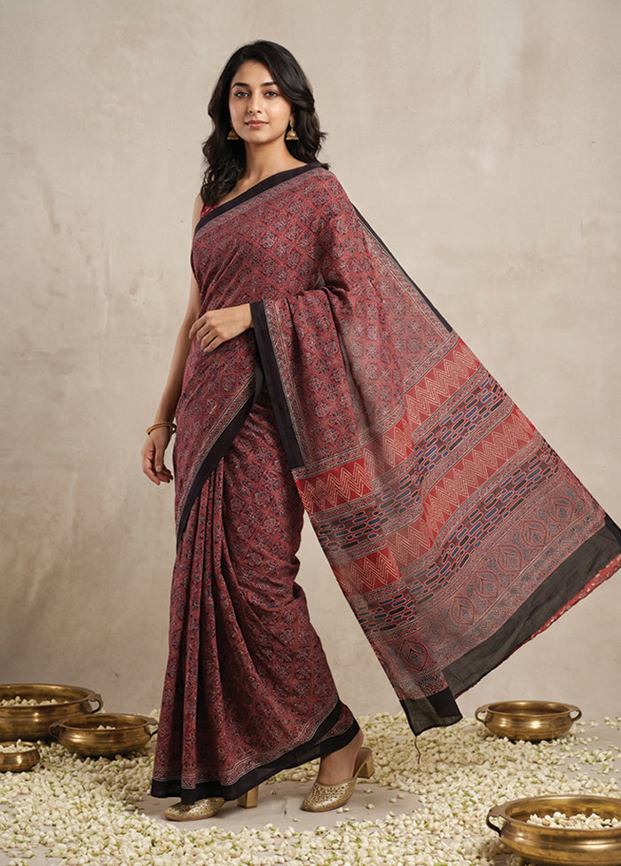 Maroon Printed Pure Silk Saree Without Blouse Piece