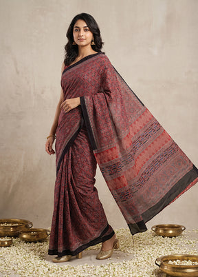 Maroon Printed Pure Silk Saree Without Blouse Piece