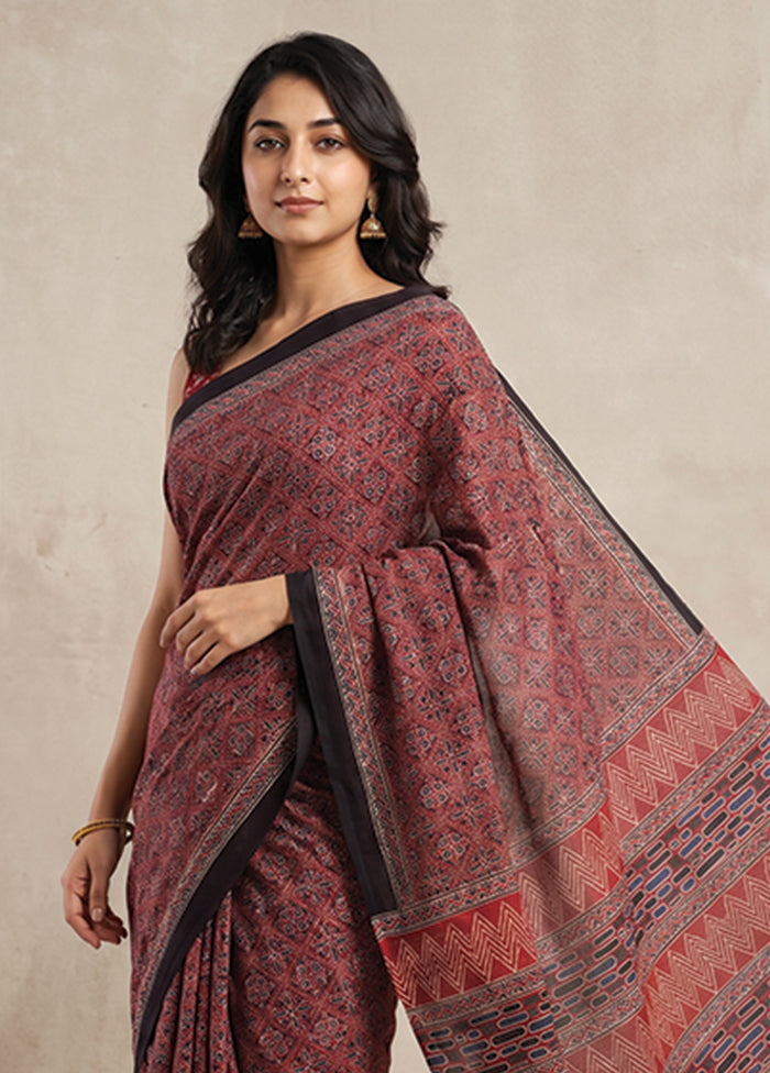 Maroon Printed Pure Silk Saree Without Blouse Piece