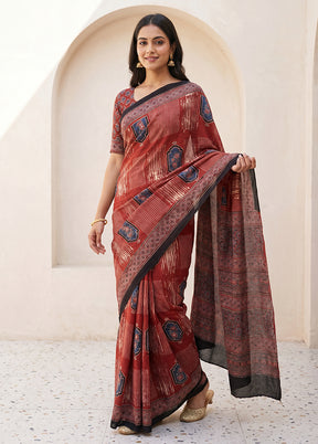 Maroon Printed Pure Silk Saree Without Blouse Piece