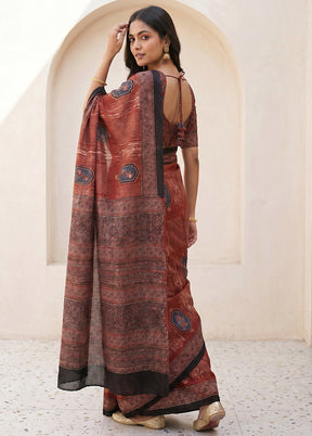 Maroon Printed Pure Silk Saree Without Blouse Piece