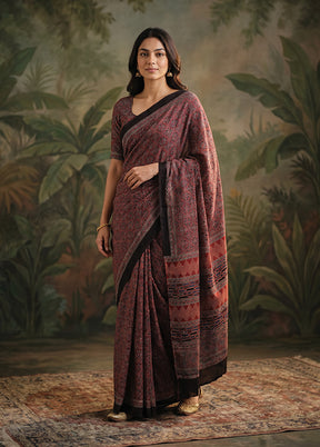 Maroon Printed Pure Silk Saree Without Blouse Piece