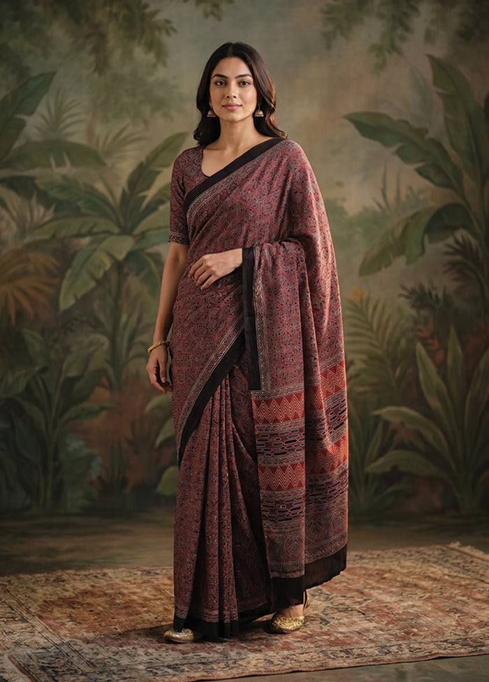 Maroon Printed Pure Silk Saree Without Blouse Piece