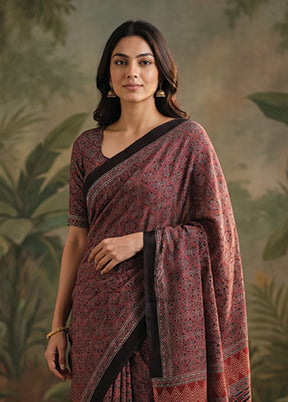 Maroon Printed Pure Silk Saree Without Blouse Piece