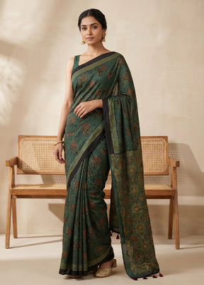 Green Printed Pure Silk Saree Without Blouse Piece