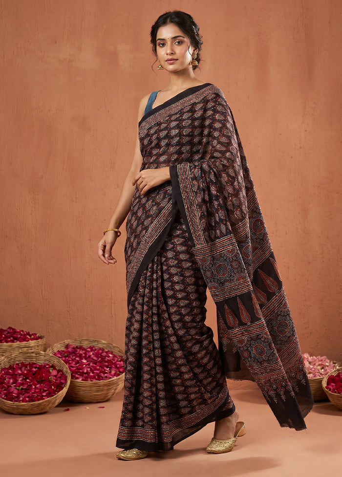Black Printed Pure Silk Saree Without Blouse Piece