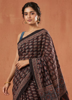 Black Printed Pure Silk Saree Without Blouse Piece