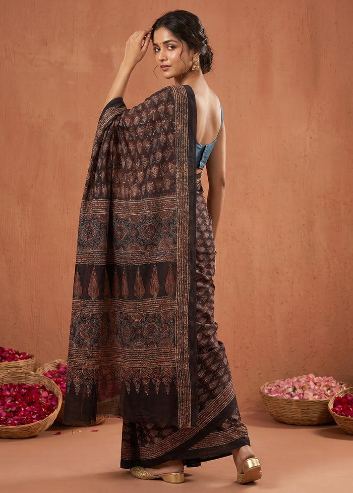 Black Printed Pure Silk Saree Without Blouse Piece