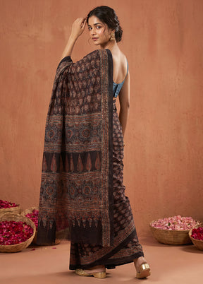 Black Printed Pure Silk Saree Without Blouse Piece