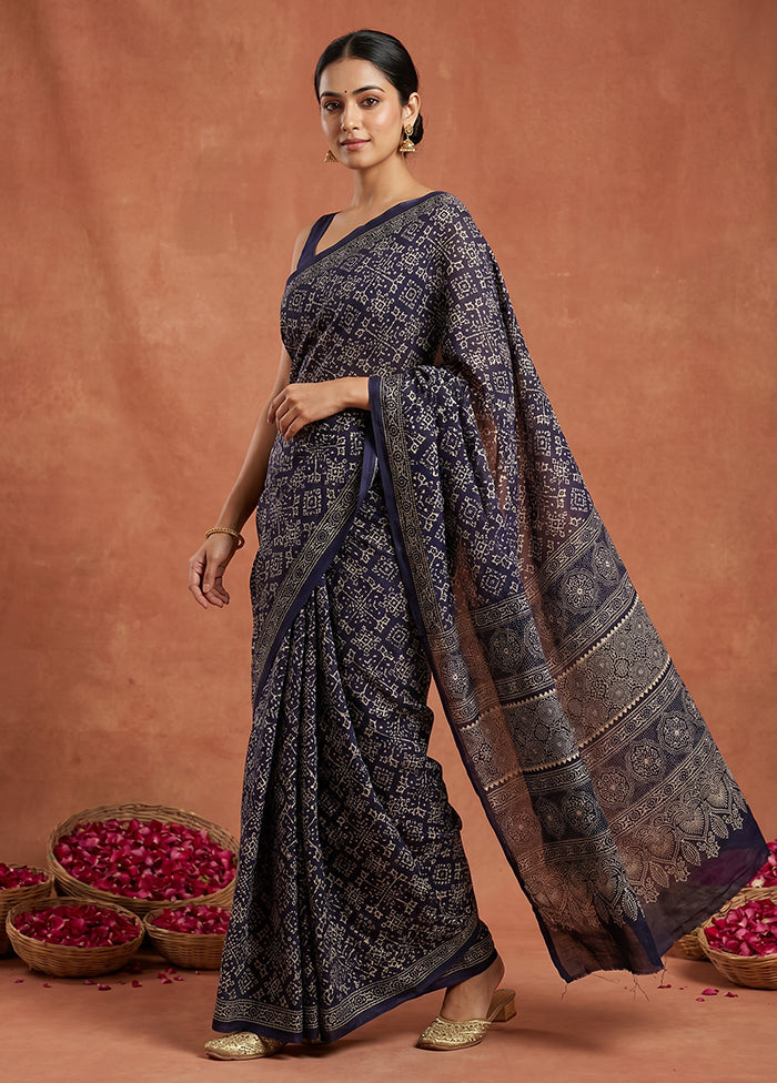 Black Printed Pure Silk Saree Without Blouse Piece